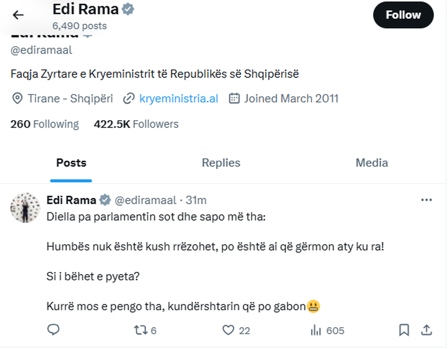 “Humbës është ai që gërmon aty ku ra”, Rama