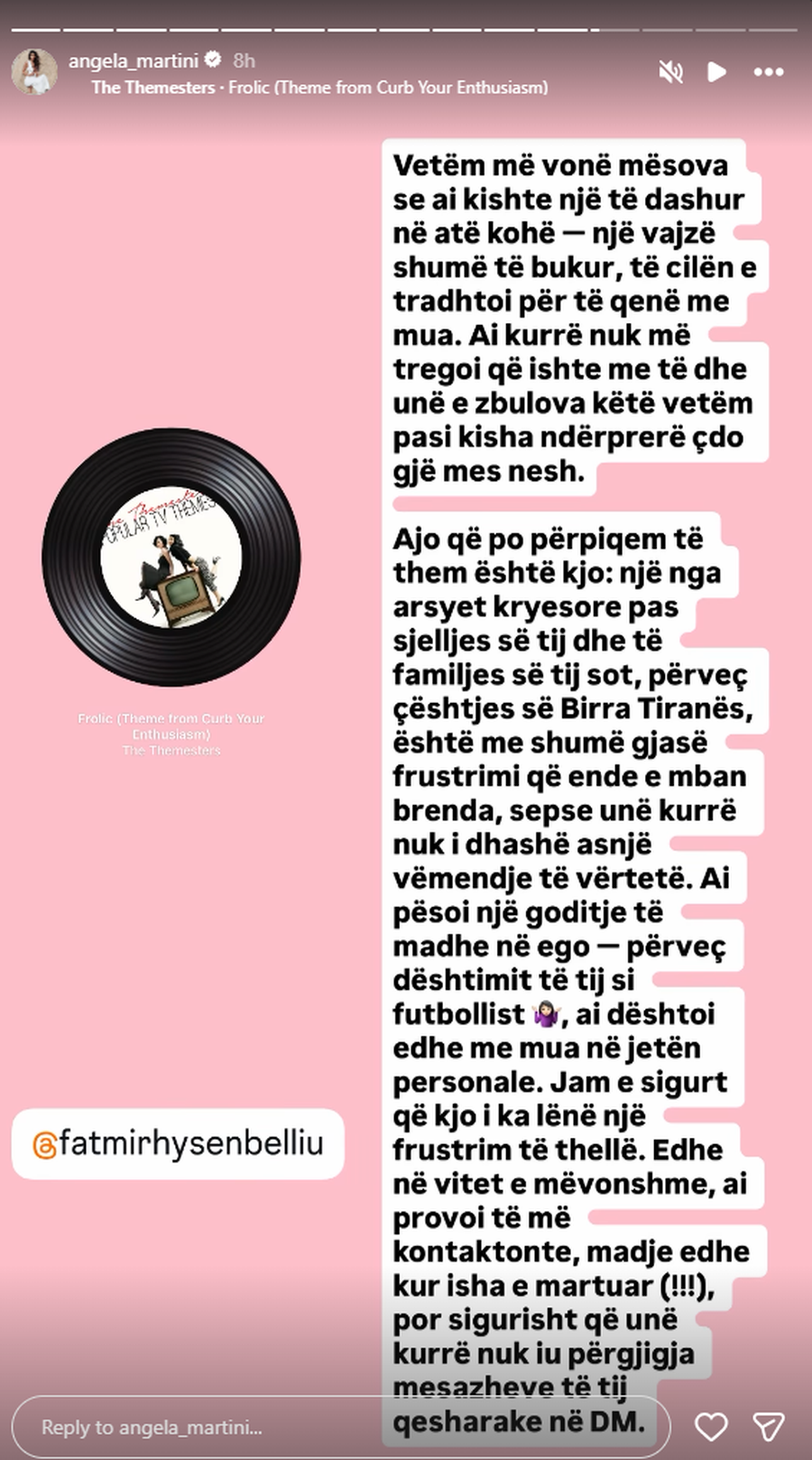 "Tradhëtoi të dashurën me mua”, Angela Martini flet