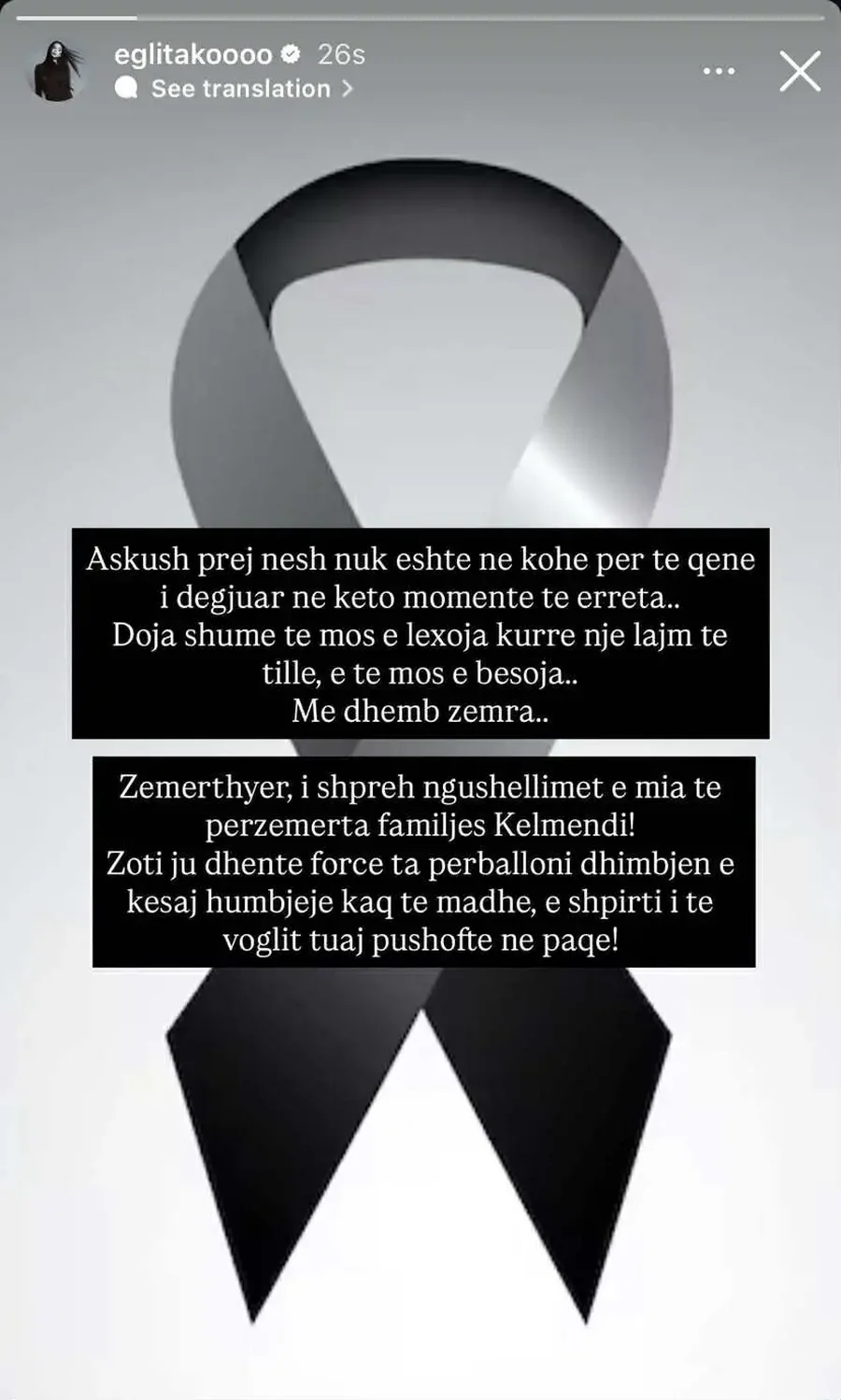 ''Më dhemb zemra'', Egli reagon pas vd*kjes tragjike