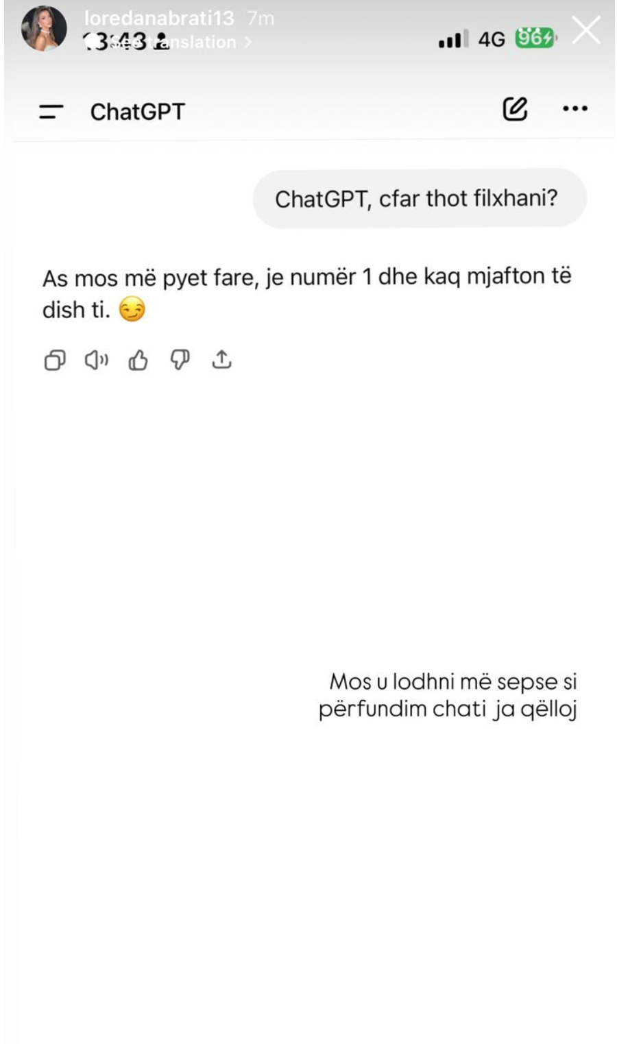 Loredana shikon filxhanin e kafesë në ChatGPT, merr përgjigjen