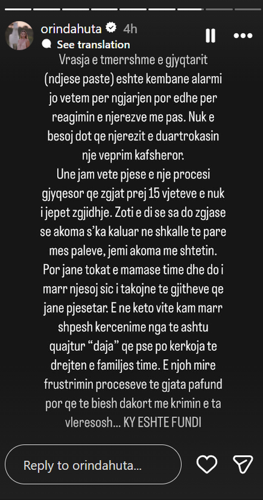 ''15 vite në gjyq me familjarët”, Orinda Huta