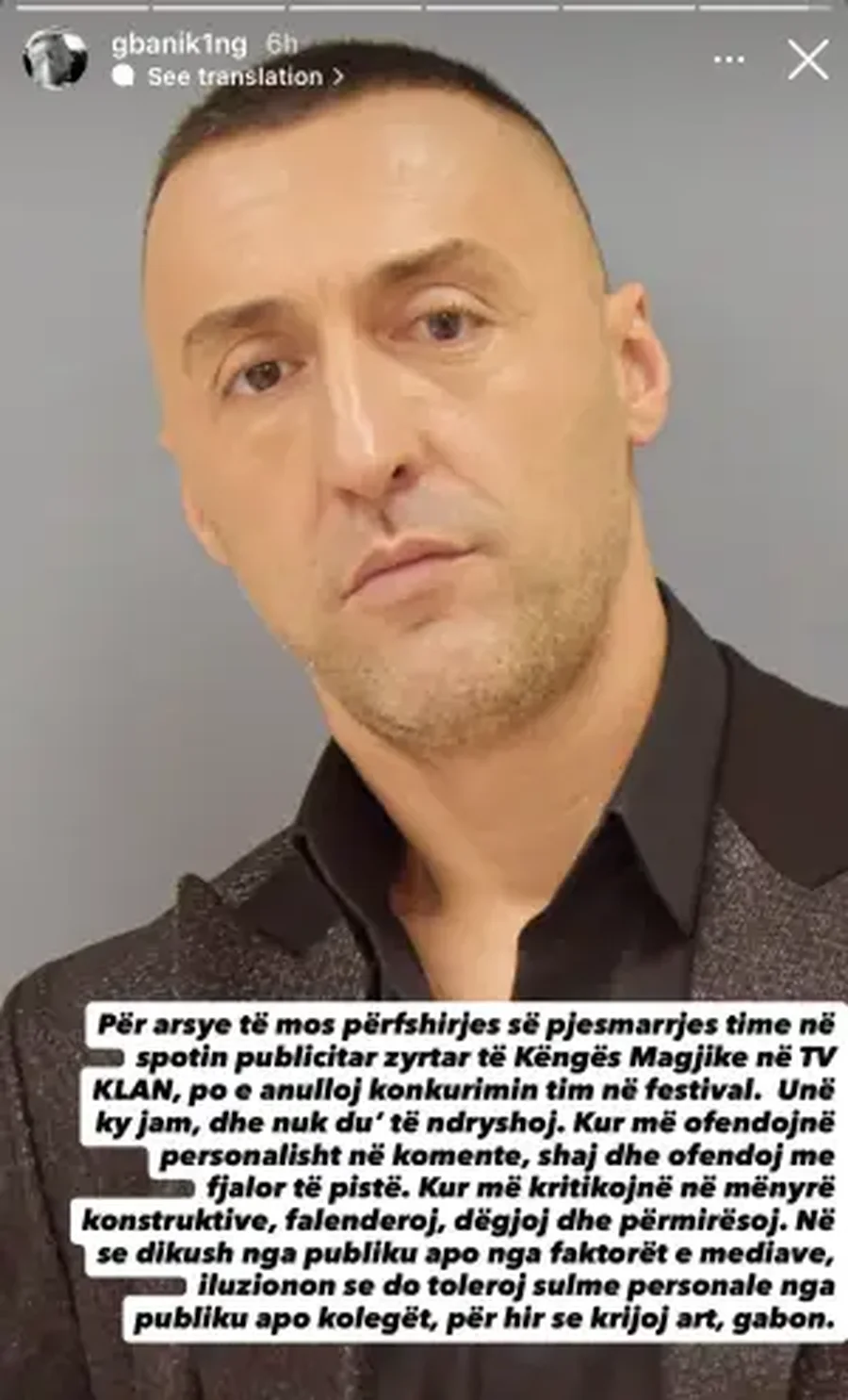 G Bani tërhiqet nga “Kënga Magjike”: Nuk do toleroj sulme