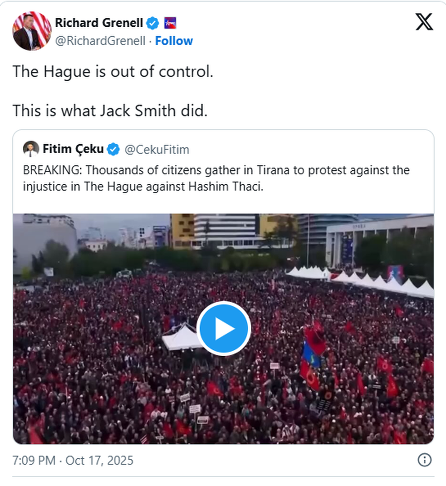 Grenell ndan pamje nga protesta në Tiranë dhe sulmon Gjykatën e