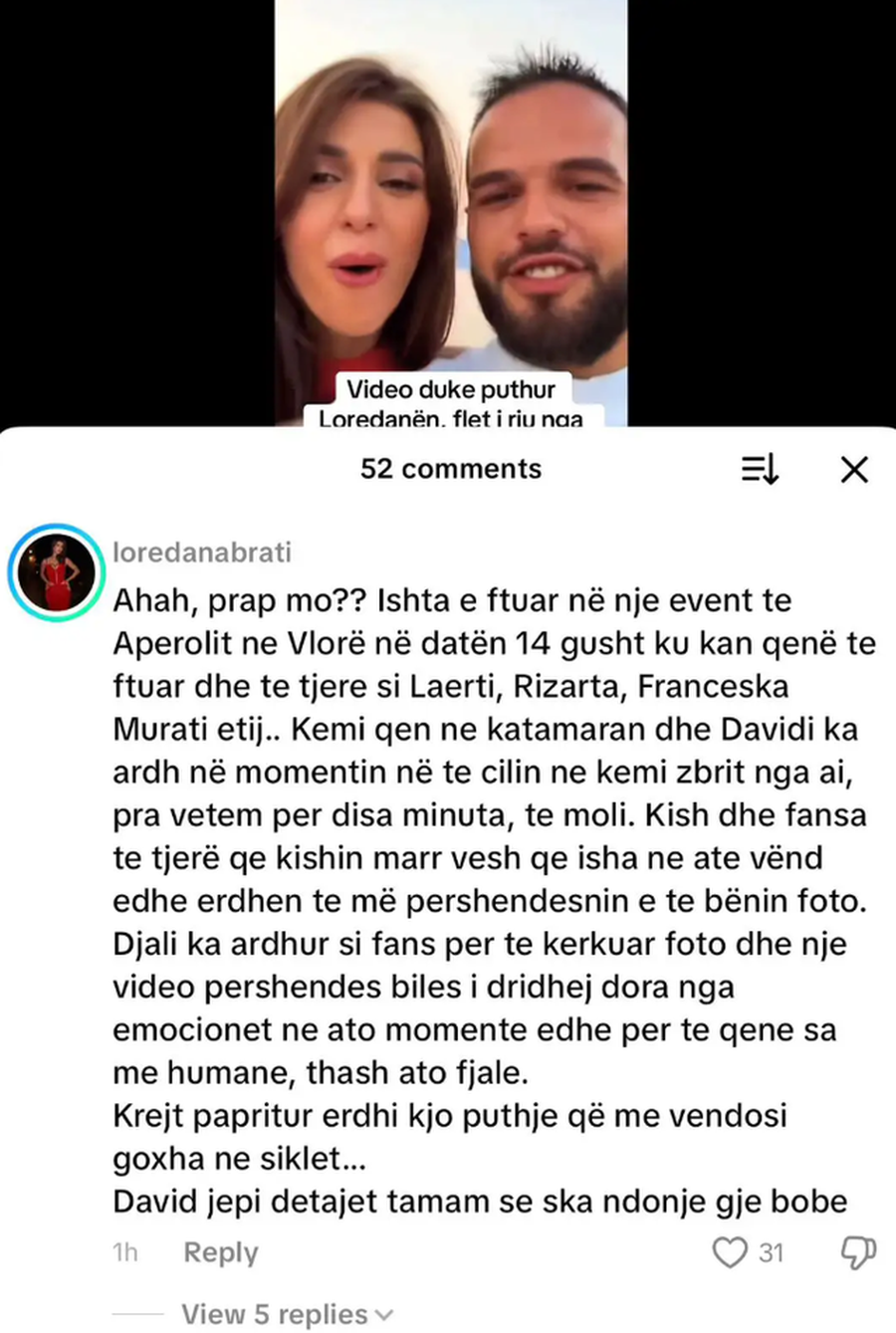 ''I dridhej dora, më vuri në siklet'', Loredana