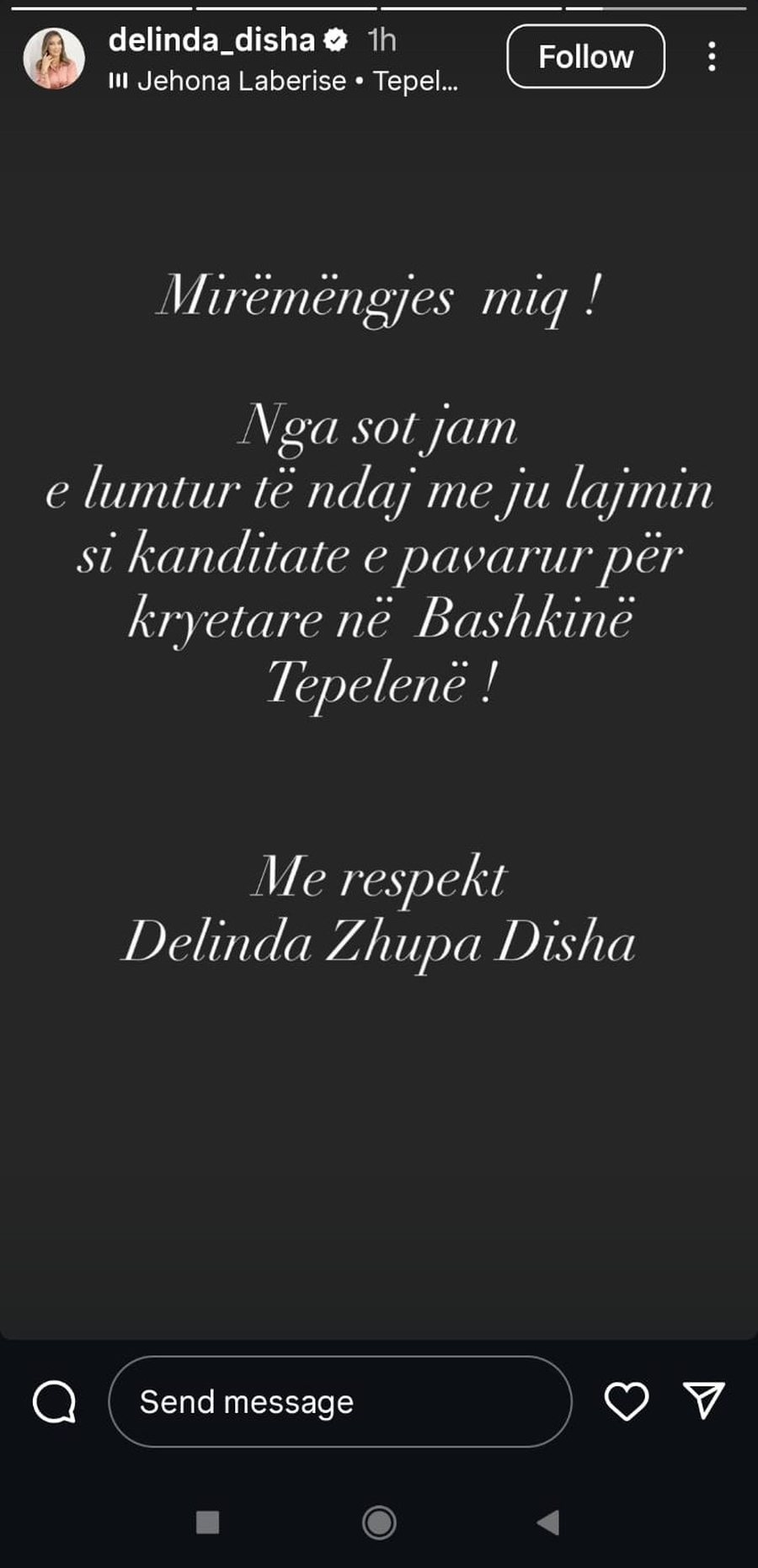Një lojë?! Delinda Disha shpall kandidaturën për kryetare