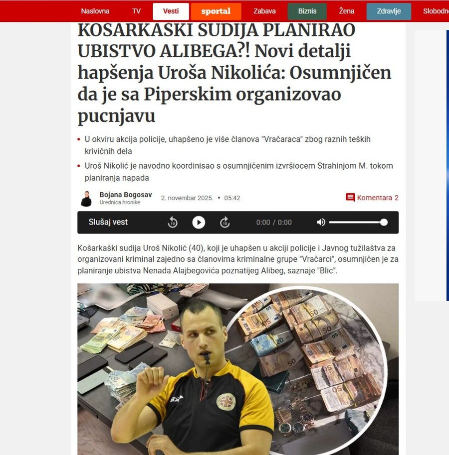 Nga parketet e Euroligës te skenat e krimit: Gjyqtari serb Nikolić i