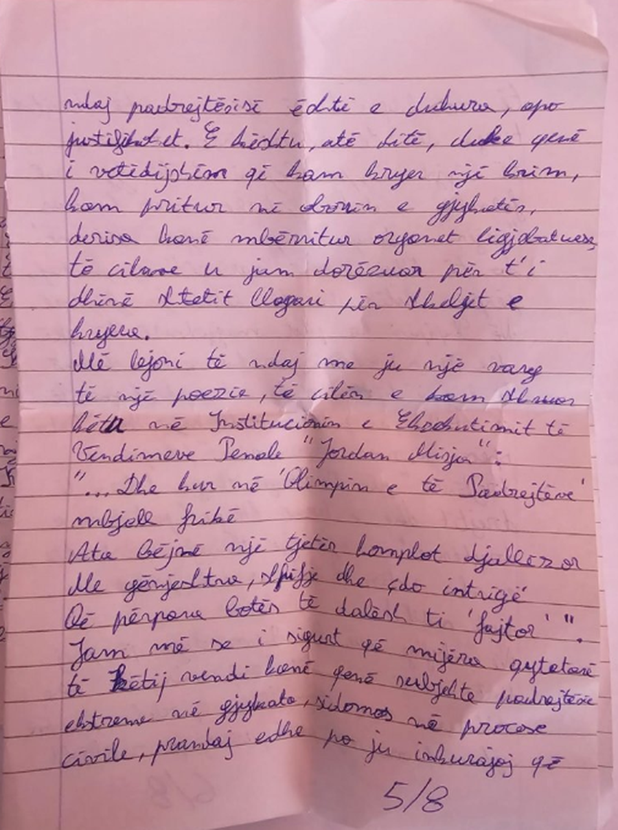 Vr*u gjyqtarin, Elvis Shkambi letër nga burgu: Do e përsëris sa