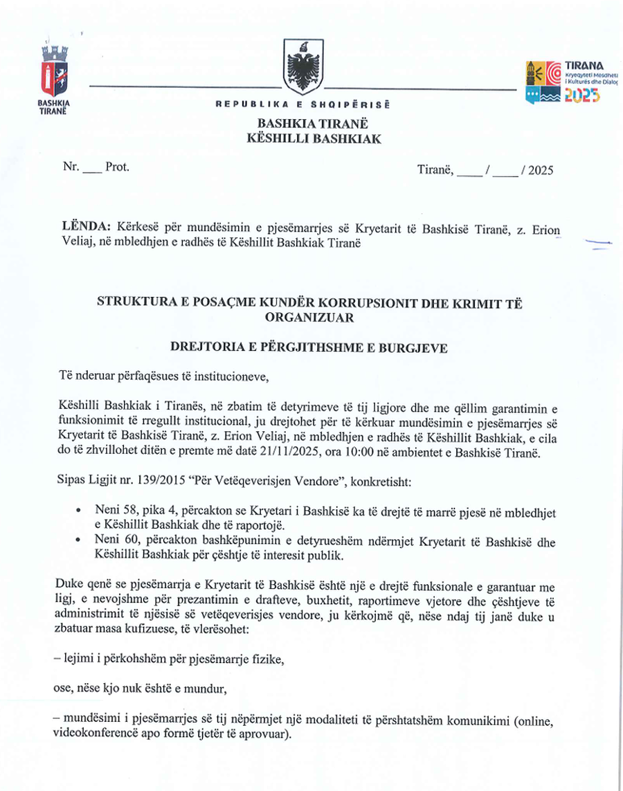 DOKUMENTI/ Këshilli Bashkiak kërkesë SPAK-ut: Lejoni Erion