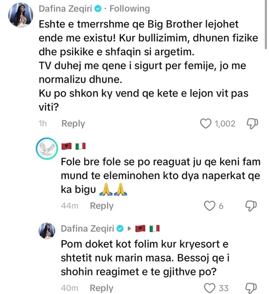 Dafina Zeqiri reagon pas skandalit në Big Brother VIP: Si lejohet kjo