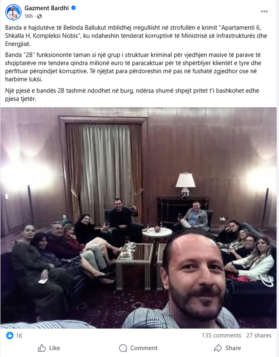 Bardhi foli për “mbledhje sekrete për tenderat”, postimi