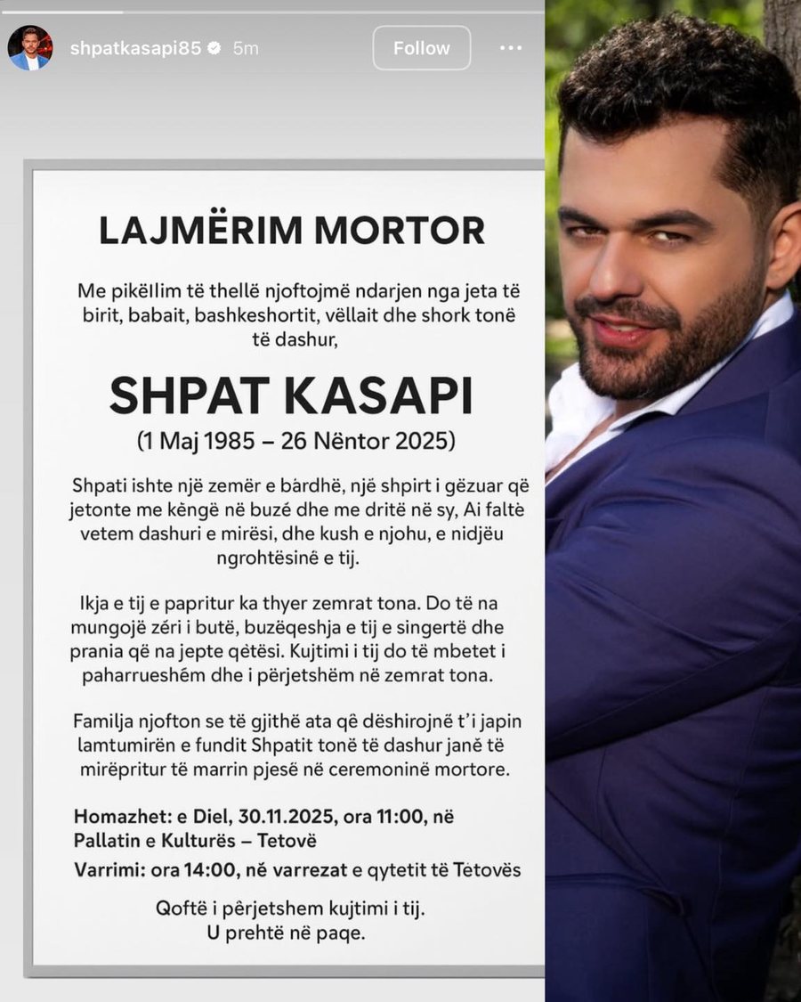 Ndërroi jetë pas arrestit kardiak, nesër homazhet për Shpat