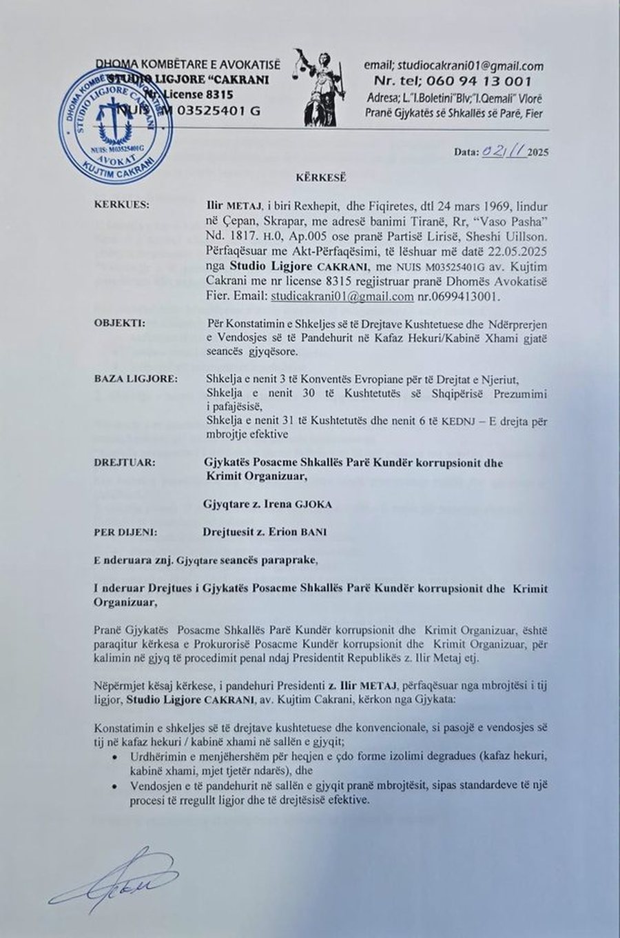 Kërkesa e Ilir Metës për GJKKO-në: Të mos futem në