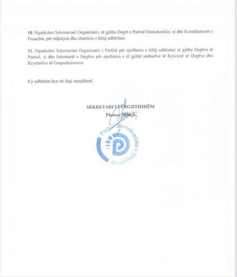 DOKUMENTI/ Pas takimeve të Salianjit, PD vihet në lëvizje,