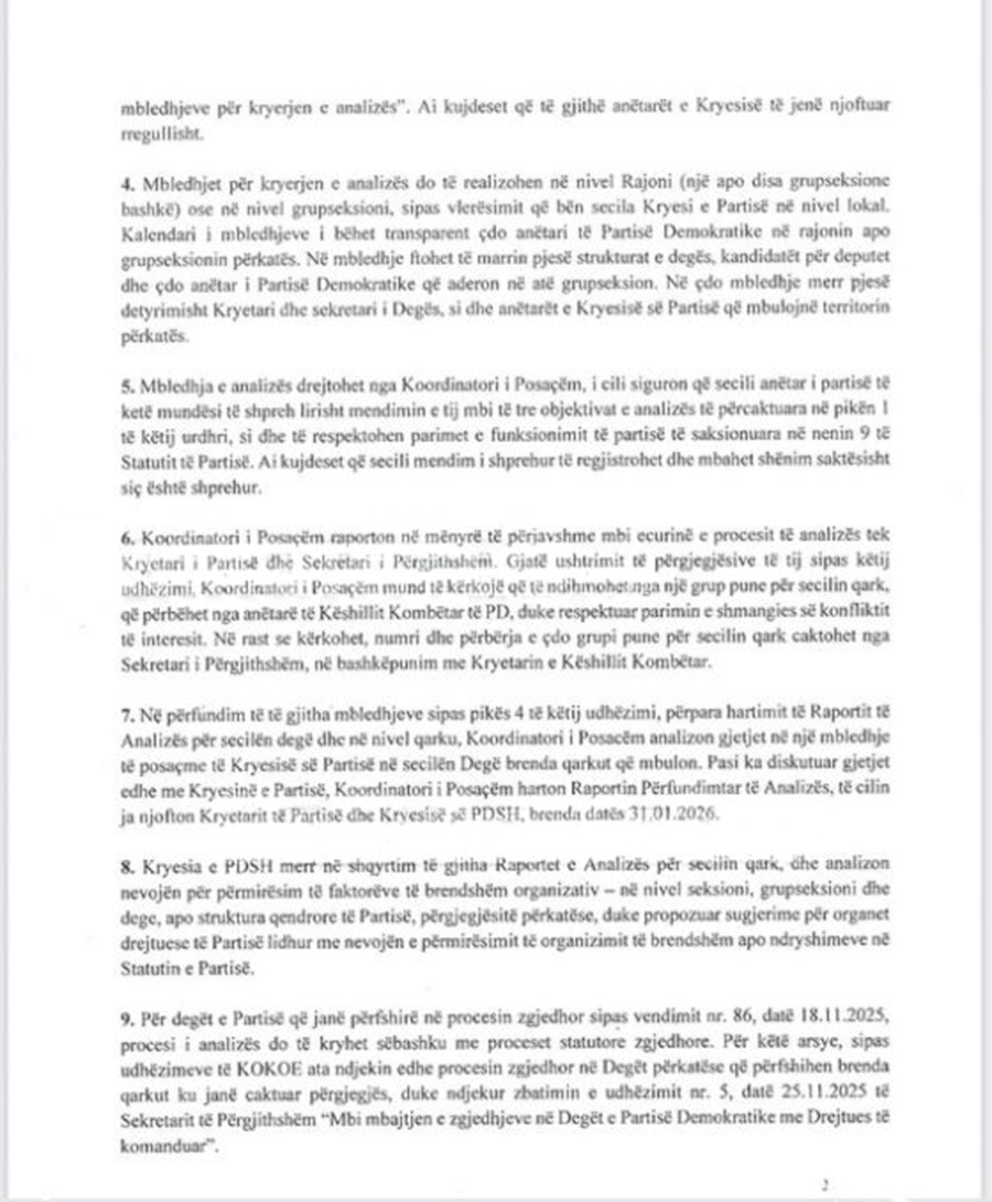 DOKUMENTI/ Pas takimeve të Salianjit, PD vihet në lëvizje,