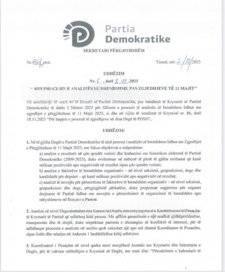 DOKUMENTI/ Pas takimeve të Salianjit, PD vihet në lëvizje,