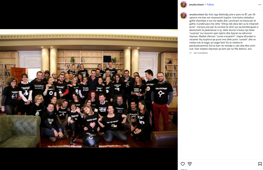 "Shtriju tek dera derisa t&euml; mbarosh pun&euml;", Ristani uron