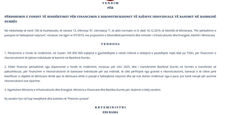 Qeveria miraton p&euml;rdorimin e 220 milion&euml; lek&euml;ve n&euml;