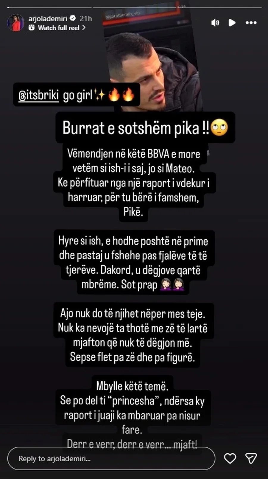 'Burra e sotsh&euml;m pika'/ Arjola Demiri kund&euml;r Mateos: Fama