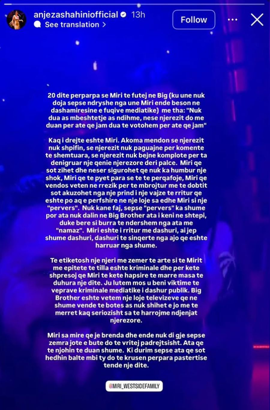 Anjeza Shahini reagon n&euml; mbrojtje t&euml; Mirit: Etiketime kriminale, BBVIP