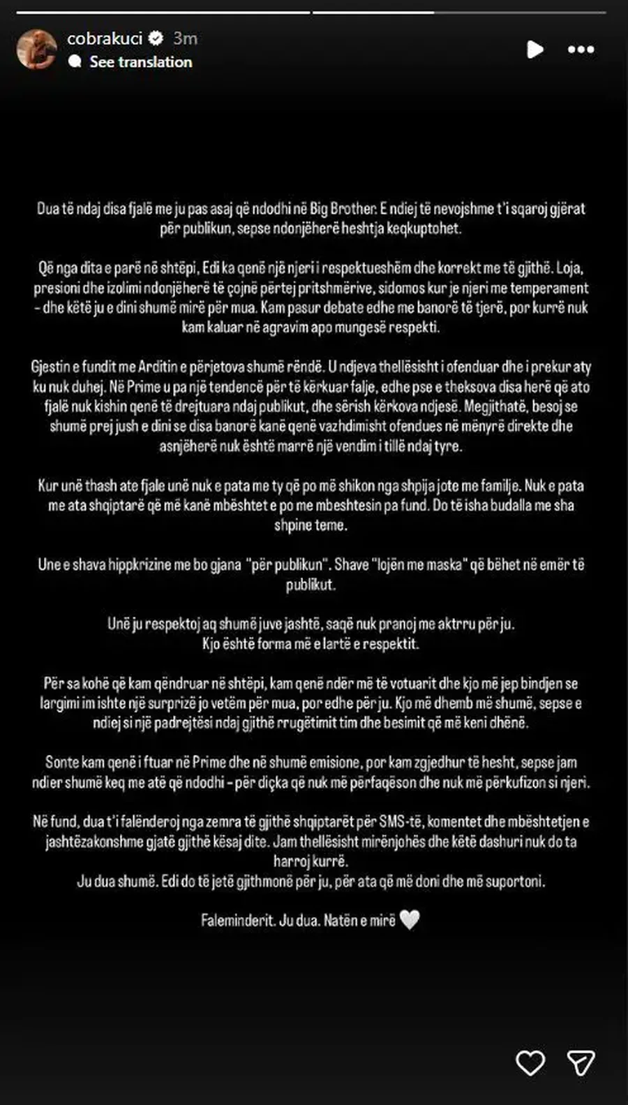 Edi Ku&ccedil;i flet pas eleminimit nga Big Brother: E ndiej t&euml; nevojshme