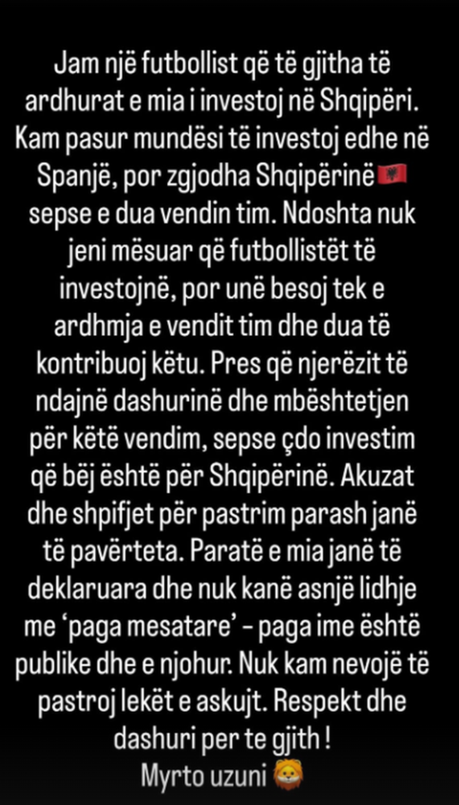 Myrto Uzuni reagon pas akuzave p&euml;r &lsquo;pastrim parash&rsquo;: Investimi