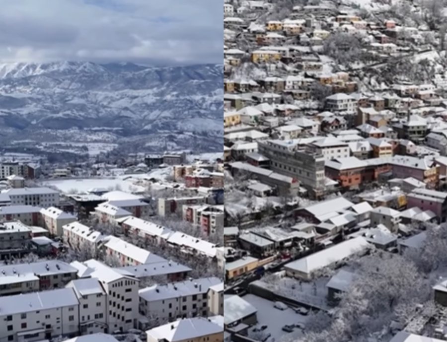 Peshkopia zbardhet nga d&euml;bora, pamje mbres&euml;l&euml;n&euml;se