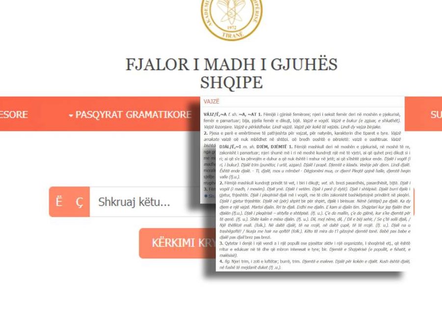 SKANDAL n&euml; Fjalorin e Madh t&euml; Gjuh&euml;s Shqipe: &ldquo;Vajza&rdquo;