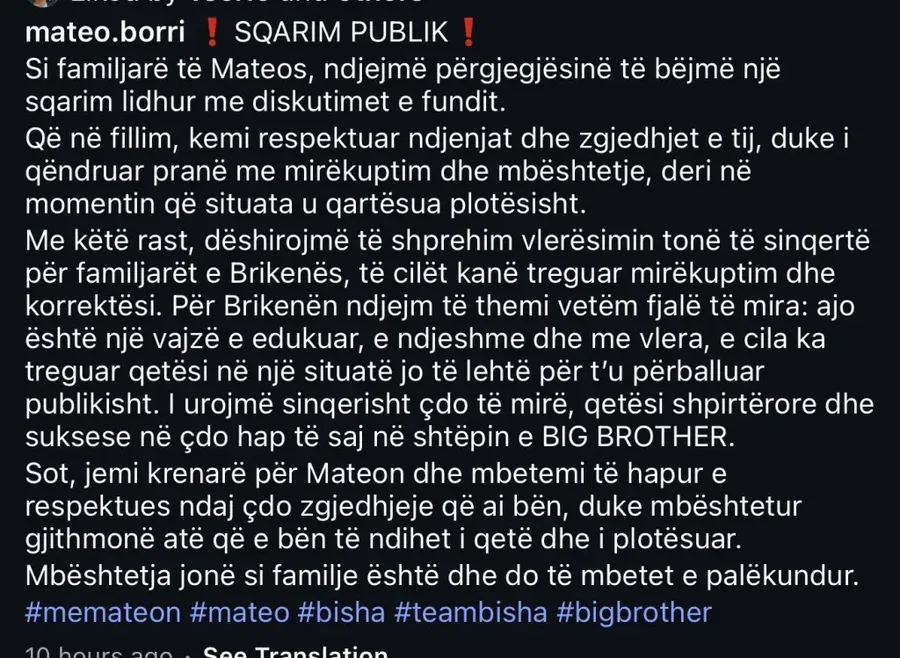 Pas deklaratës së nënës së Brikenës, reagon