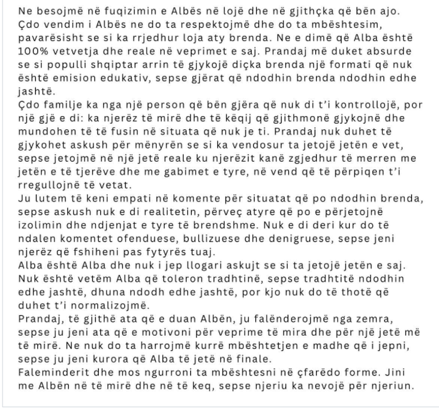 Familja e Alba Pollozhanit reagon pas kritikave n&euml; rrjet: Ajo