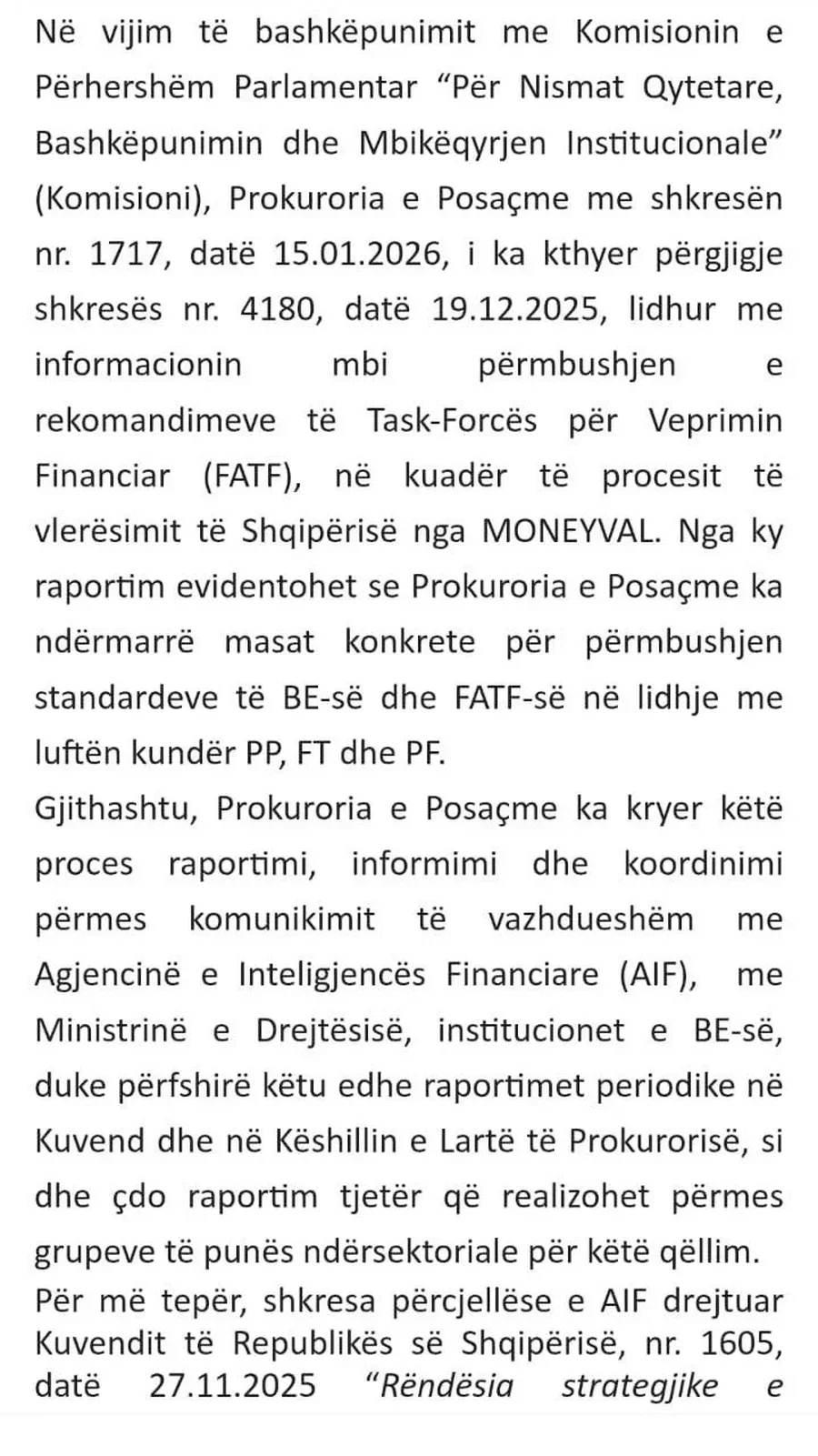 SPAK i thot&euml; &ldquo;JO&rdquo; kontrollit nga komisioni parlamentar: Cenohet