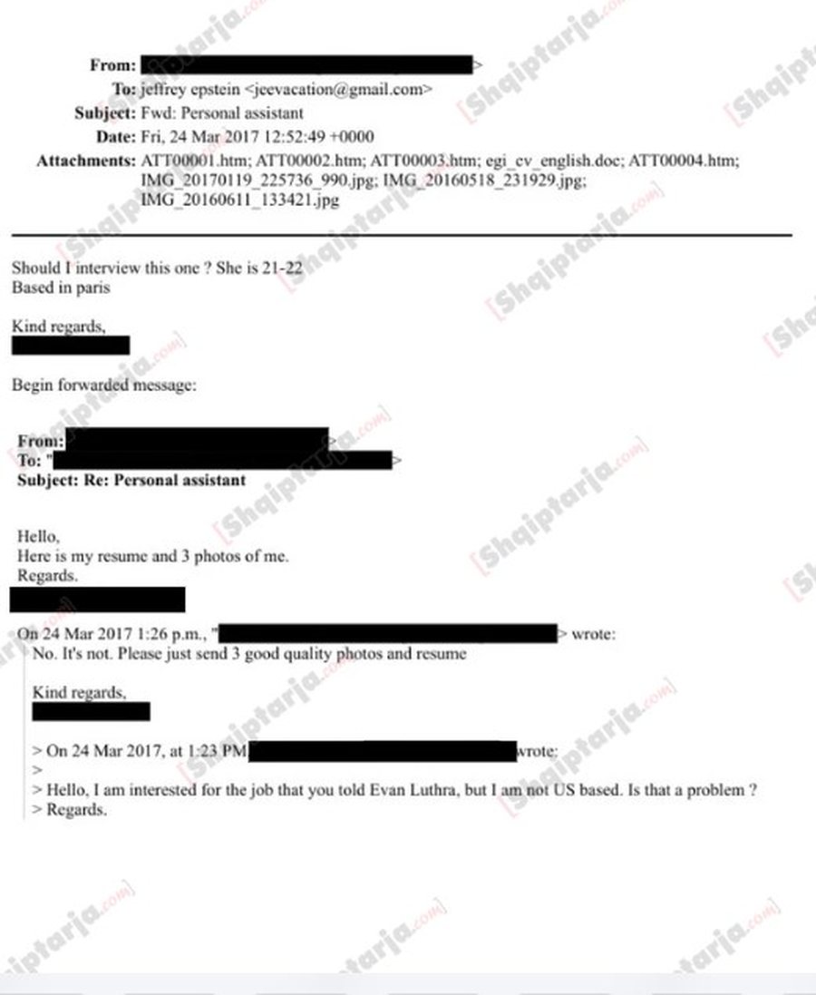 Dosja Epstein/ E reja nga Tirana aplikoi p&euml;r pun&euml;,