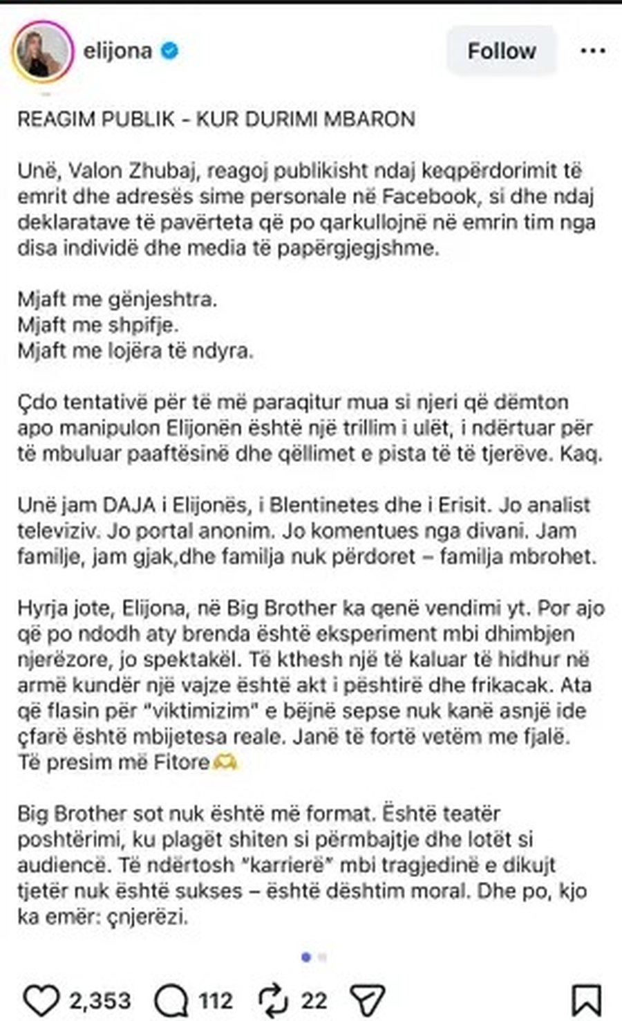 'Teat&euml;r posht&euml;rimi'! Elijona p&euml;rballet me