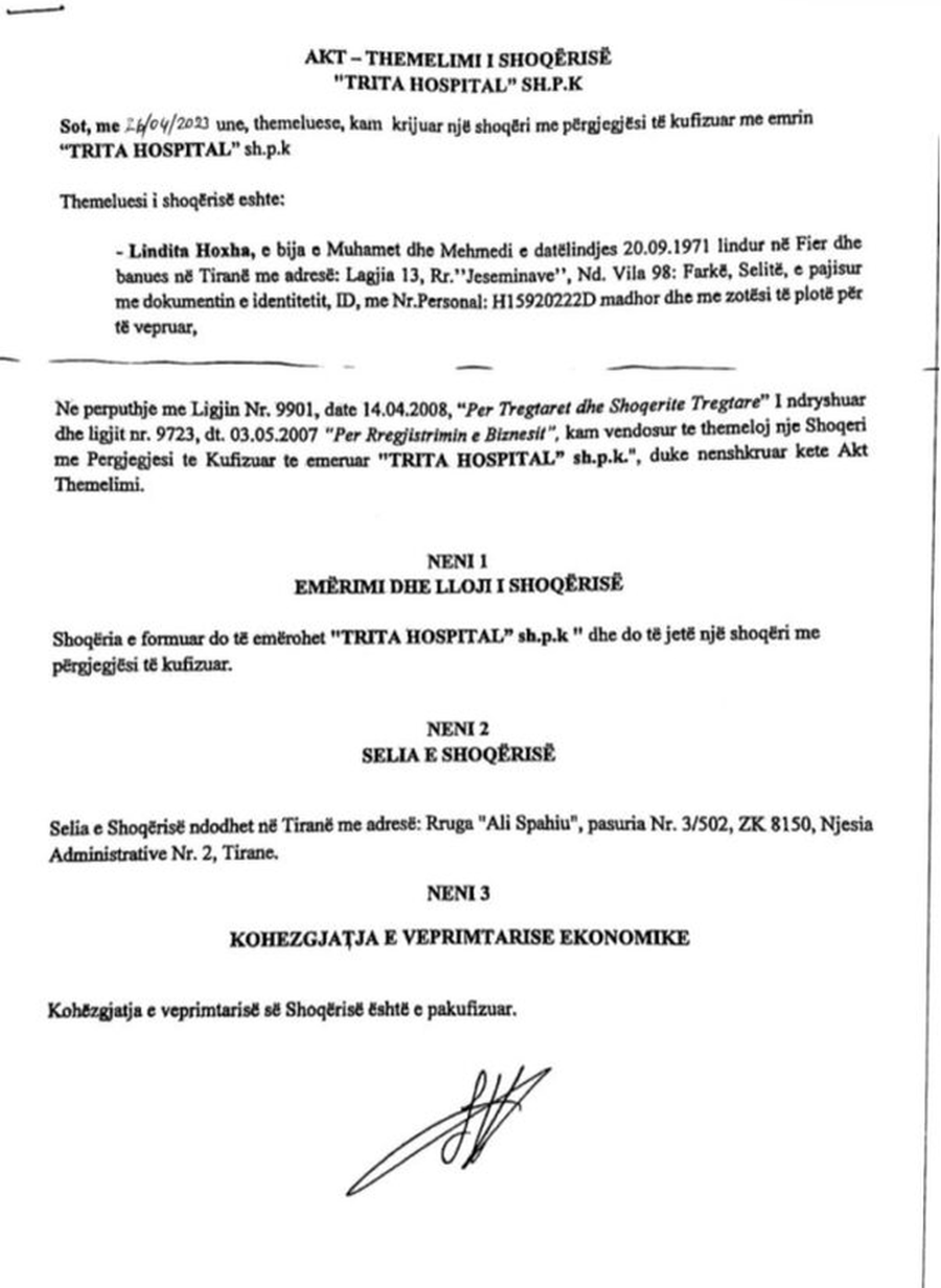 Biznesmeni humbi jet&euml;n, "Trita Hospital" dhe