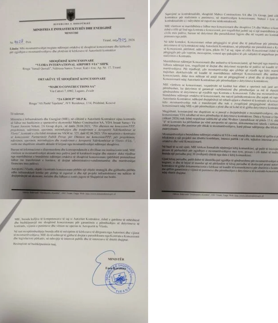 Shkresa/ Konflikti mes 2 ortakëve të projektit për Aeroportin e