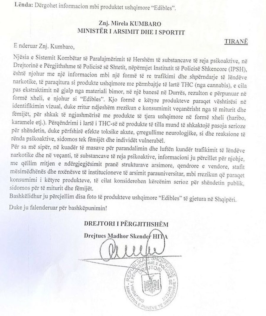 LETRA/ Produktet "&ldquo;Edilbles&rdquo; me p&euml;rmbajtje kanabisi