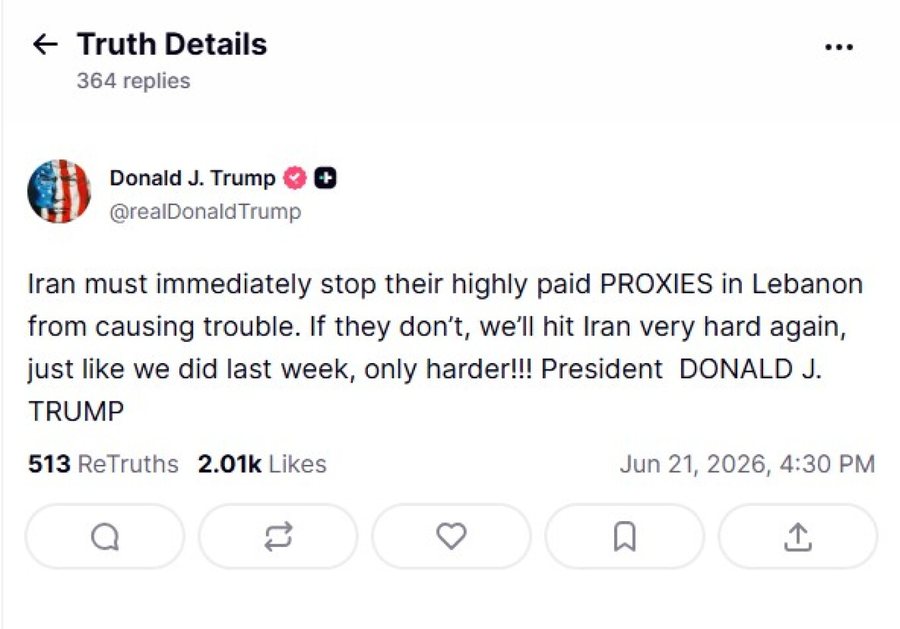 Trump fajëson Iranin për Libanin, kërcënon të