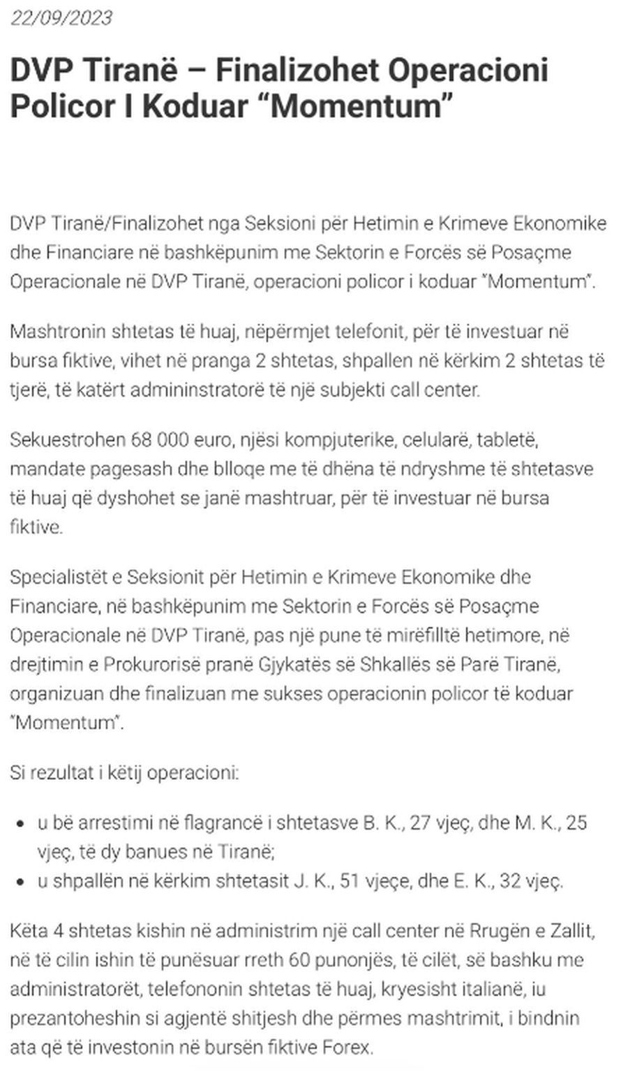 &ldquo;Momentum&rdquo;, gjurma q&euml; &ccedil;on te Flladi Malaj pas zbulimit
