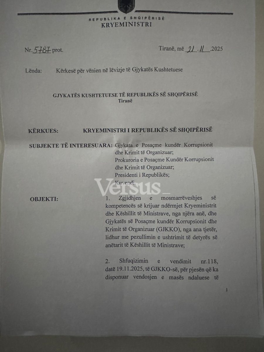 DOKUMENTI/ Qeveria kërkesë Kushtetueses: Pezullimi i Ballukut sjell