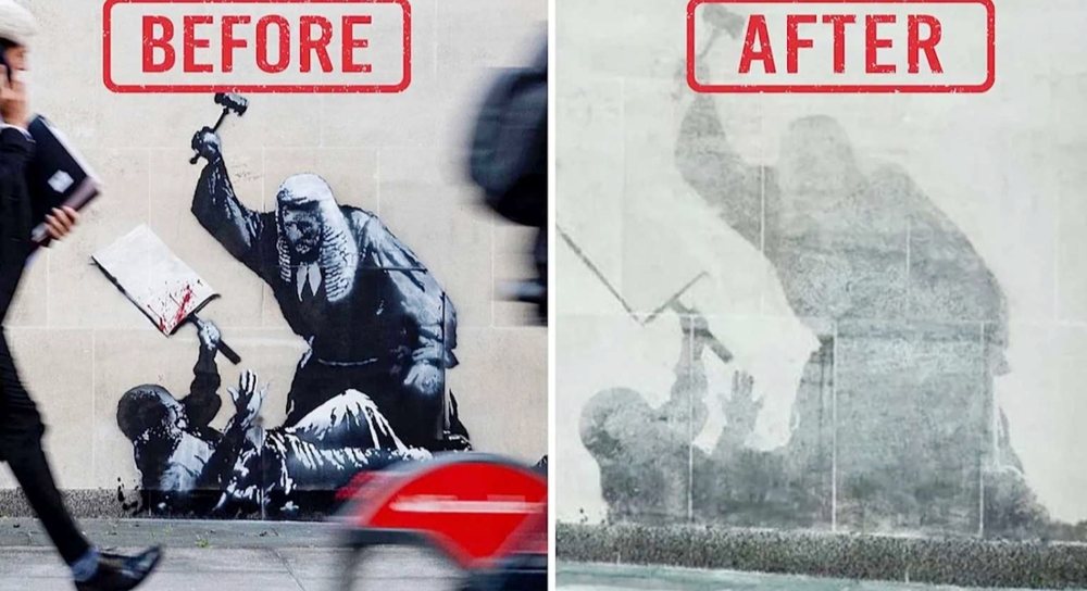 Mural i ri i Banksy-t i hiqet nga Gjykata Mbretërore e Drejtësisë