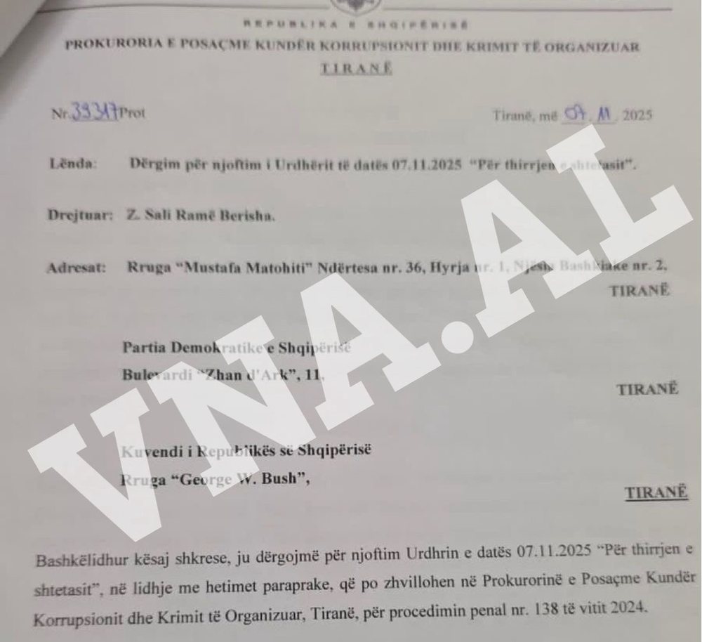 Berisha në SPAK për 21 janarin, VNA siguron fletëthirrjen