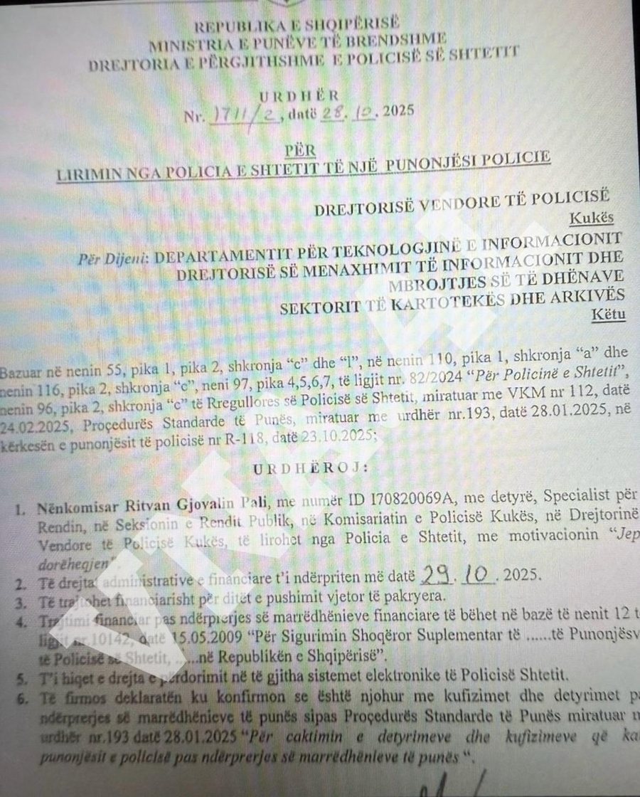 Ritvan Pali resigns: The former chief who arrested Altin Morina is