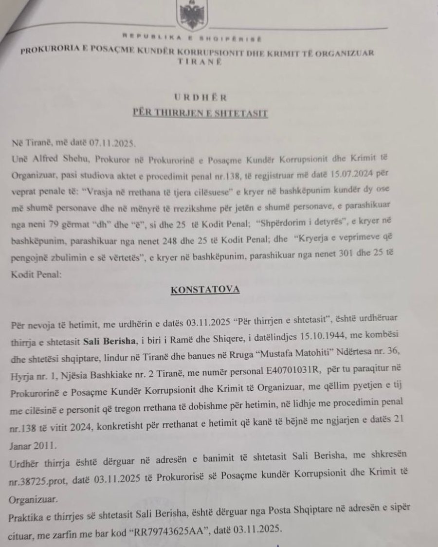 Berisha lë të kuptohet se nuk do të paraqitet nesër në