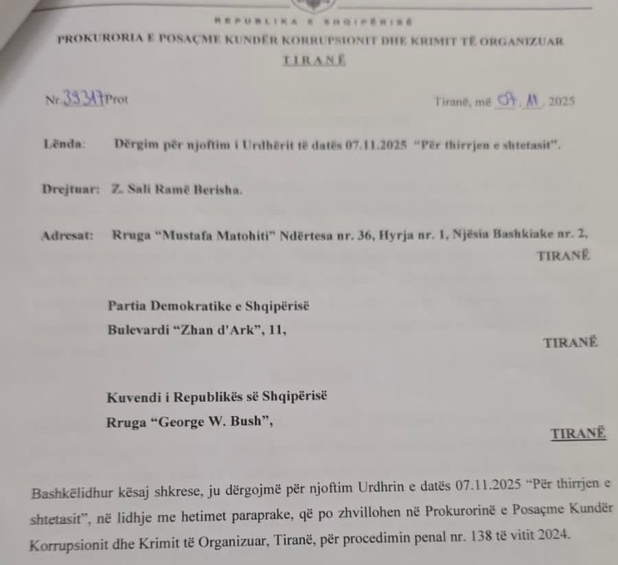 Berisha lë të kuptohet se nuk do të paraqitet nesër në