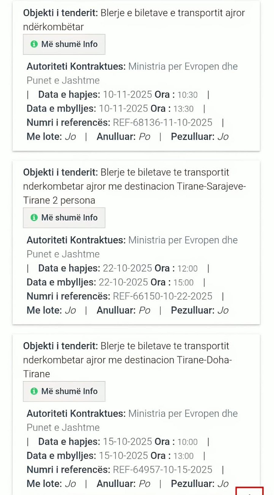 Ministria e Jashtme hap tendera për bileta udhëtimi, i anulon