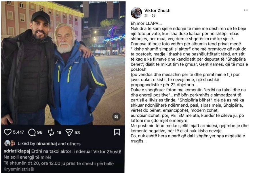 Viktor Zhusti reagon p&euml;r foton me Adriatik Lapajn: &ldquo;M&euml;