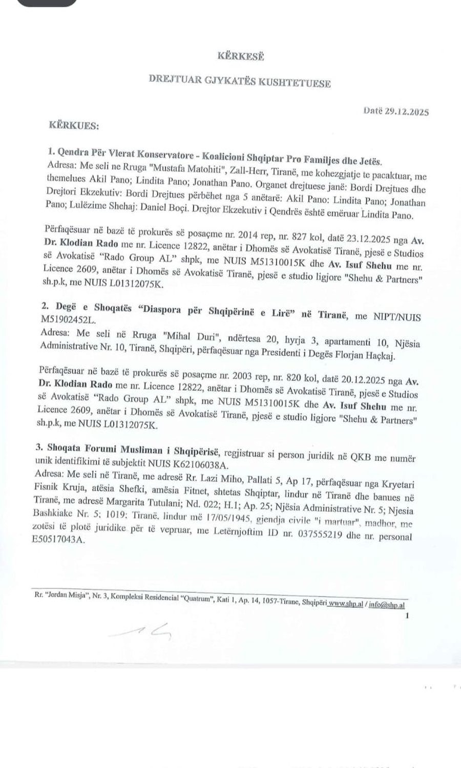 Qendra p&euml;r Vlerat Konservatore - Koalicioni Shqiptar Pro Familjes dhe