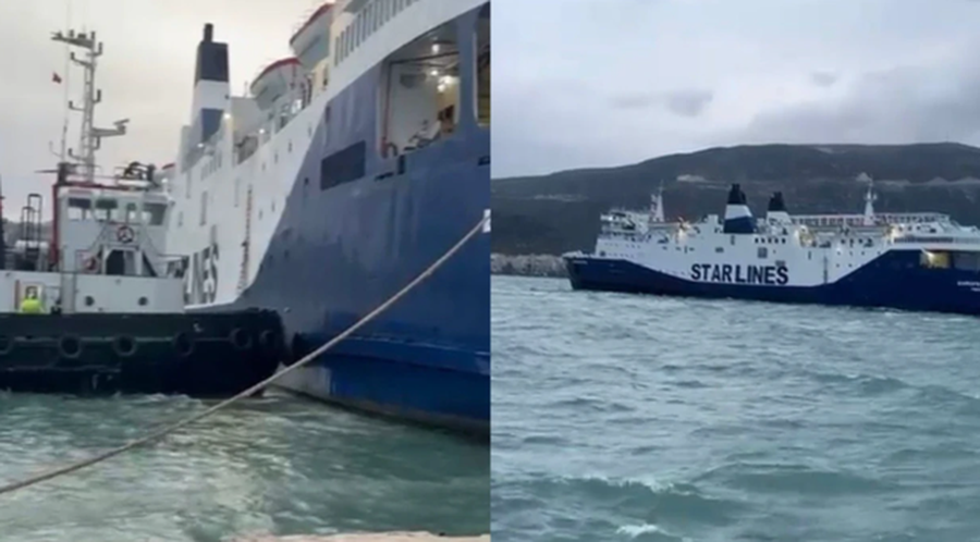 Trageti ankorohet me ndihmën e rimorkiatorëve në Portin e