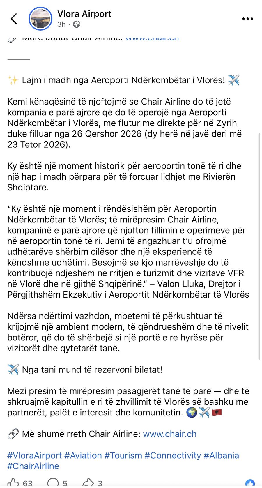 L&euml;msh me Aeroportin e Vlor&euml;s, konflikti mes aksioner&euml;ve sjell