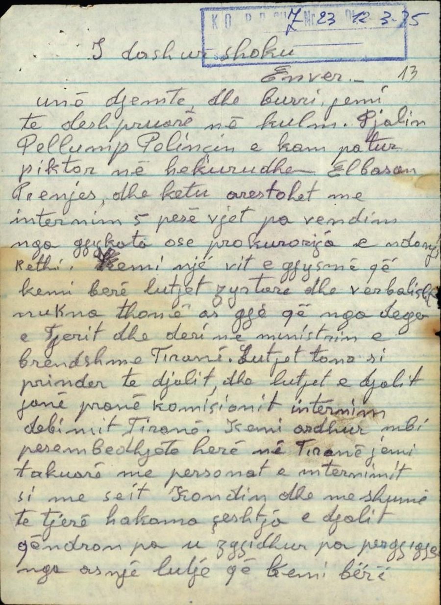 Letra q&euml; e shp&euml;toi nga internimi / Historia e P&euml;llumb