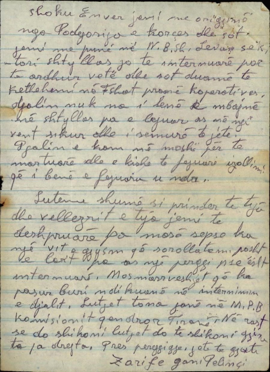 Letra q&euml; e shp&euml;toi nga internimi / Historia e P&euml;llumb